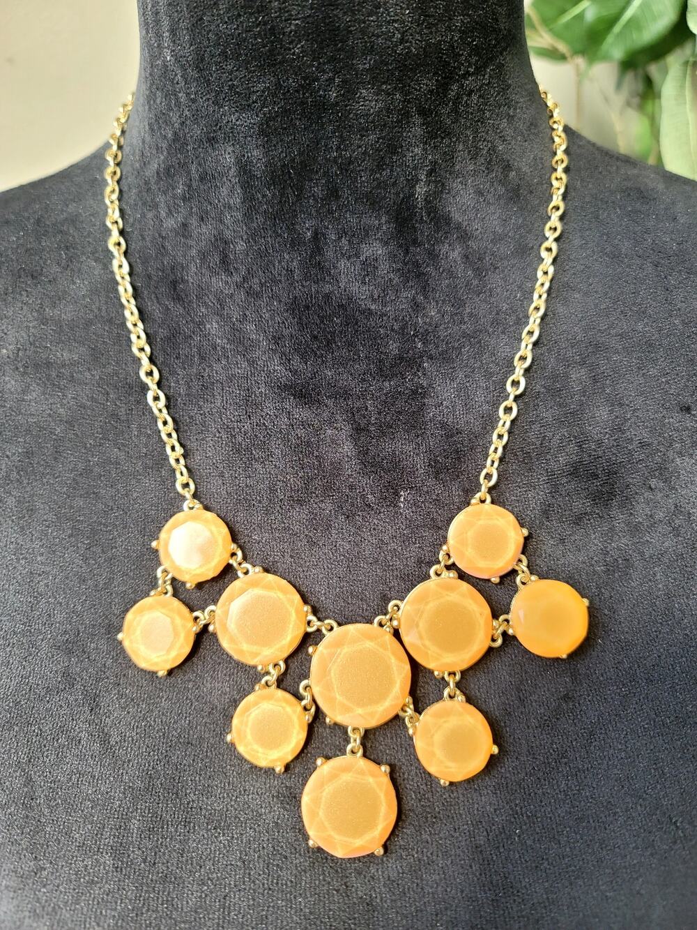 Gold Tone Orange Cabochon Bib Statement Necklace Dangle Cluster Fashion Jewelry